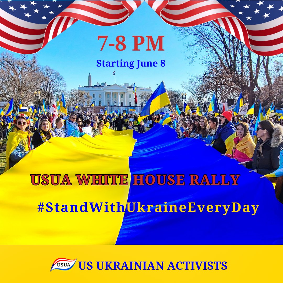 USUA_Activists's tweet photo. 💥7-8pm: TIME CHANGE of #USUA Weekly White House Rallies #StandWithUkraineEveryDay.
Coming Rallies:
6/8: https://t.co/K9hjRg7WB4
6/15:
https://t.co/bxV9mxlZQJ
Check our future Events:
https://t.co/x1E7mTkpOt
#MoreArmsForUkraine #HelpUkraineDefendItself
#RussiaIsATerroristState https://t.co/8FGd5sLayP