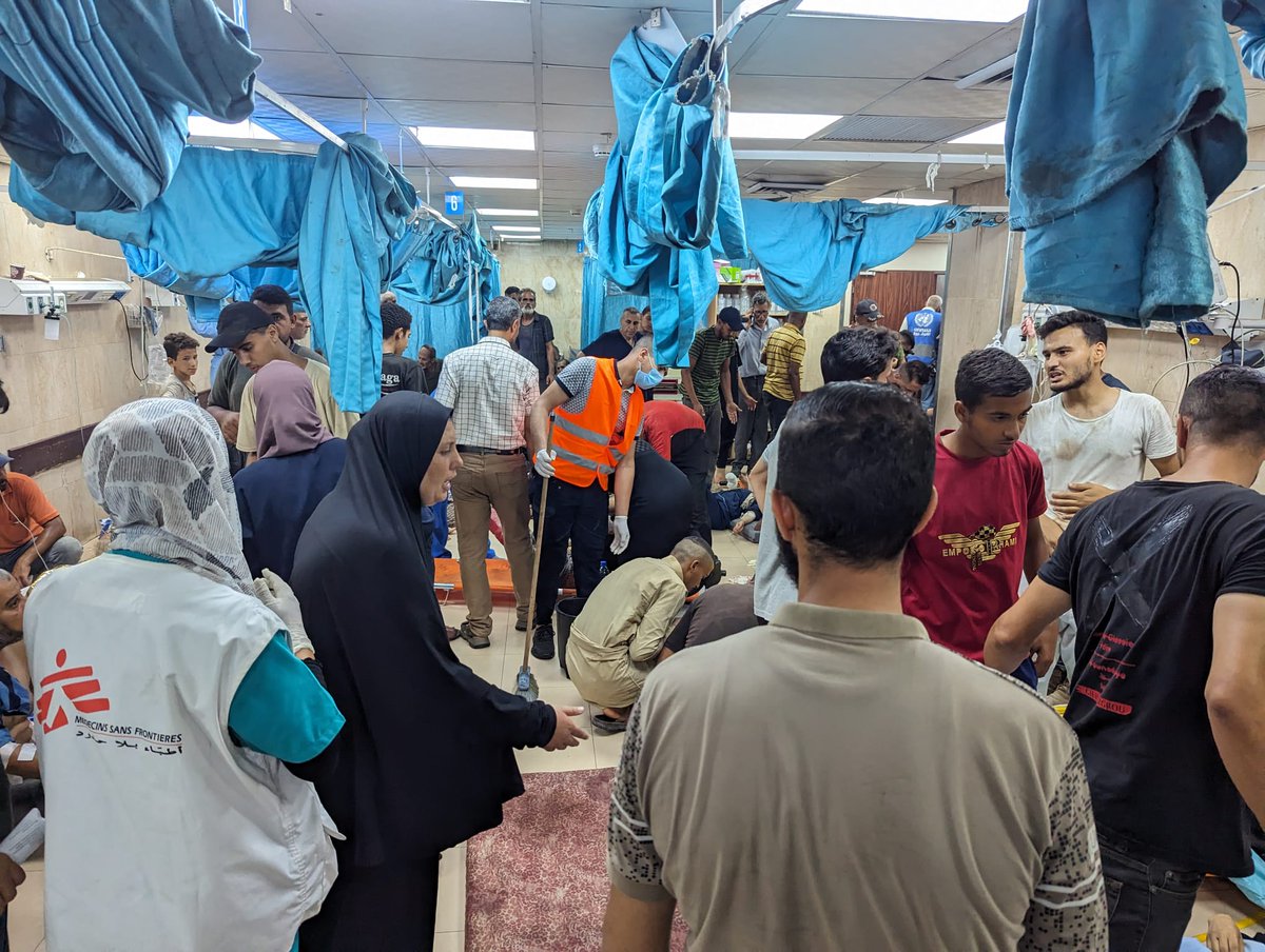 Following  intense bombings by Israeli forces this Saturday morning in the Middle Area of #Gaza, our teams are working along medical staff at Al-Aqsa and  Nasser hospitals to treat an overwhelming number of severely injured patients, many of whom are women and children.