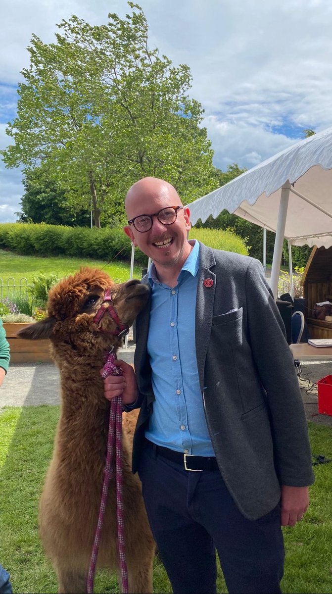 BrianLeishmanMP's tweet photo. We’ve had hundreds of conversations with residents from Larbert, Carron, Tullibody, Sauchie, Menstrie &amp; Clackmannan these last 2 days.  People are telling us it’s time for change on 4 July 🌹 

It’s a 2 horse race in Alloa &amp; Grangemouth…but today was about 1 Alpaca! https://t.co/YwvuYzbpQN