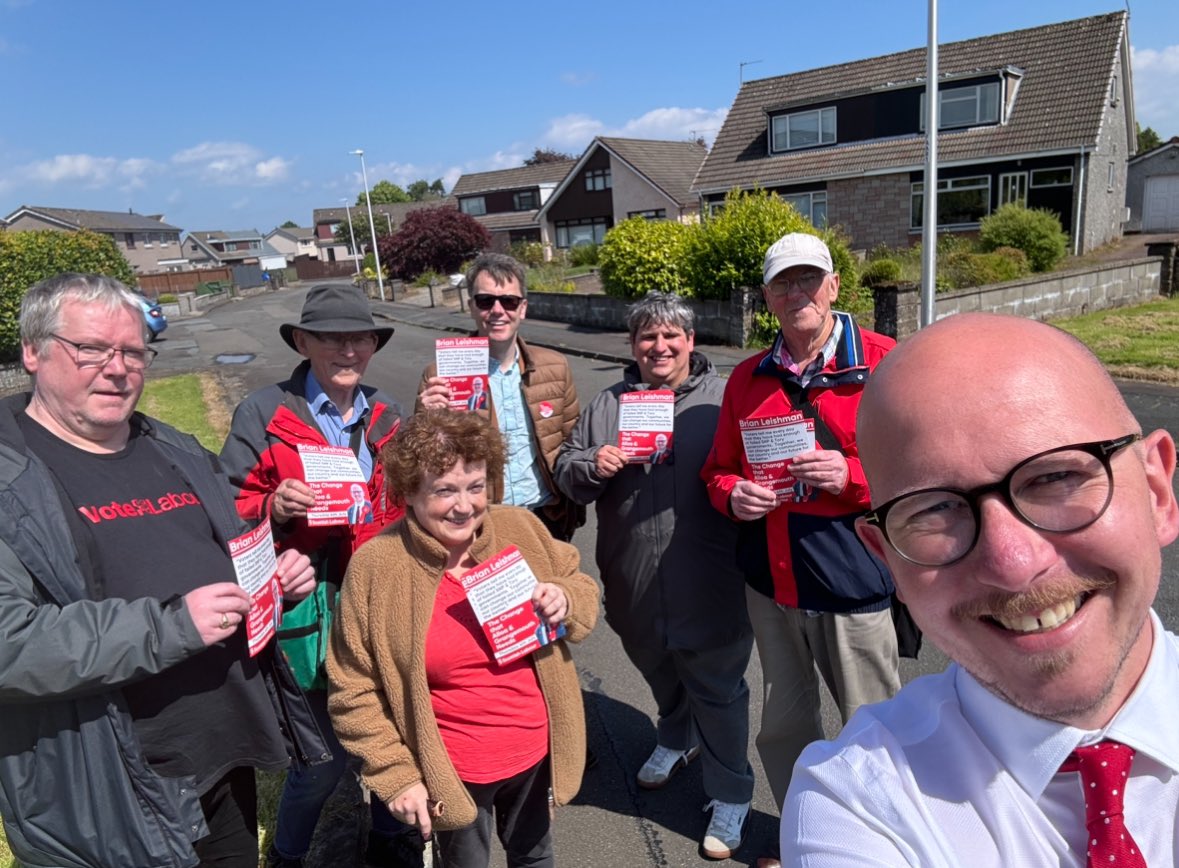 BrianLeishmanMP's tweet photo. We’ve had hundreds of conversations with residents from Larbert, Carron, Tullibody, Sauchie, Menstrie &amp; Clackmannan these last 2 days.  People are telling us it’s time for change on 4 July 🌹 

It’s a 2 horse race in Alloa &amp; Grangemouth…but today was about 1 Alpaca! https://t.co/YwvuYzbpQN