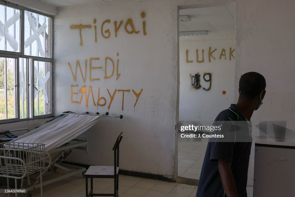 JemalCountess's tweet photo. The current aggression in North Gonder begins as the crimes from the first war still have not been addressed.  MERSA, ETHIOPIA - JANUARY 12, 2022: A view of the looted pharmacy store, a stripped delivery room and TPLF graffiti at the Mersa Metro Hospital in North Wollo on January 12, 2022 in Mersa, Ethiopia. Mersa is one of dozens of towns and cities that line the A2 road that stretches from Addis Ababa to Mekelle. In July of 2021 the Tigray Peoples Liberation Front (TPLF) invaded the Amhara and Afar regions after the Ethiopian Government called for a unilateral cease-fire after 8 months of war. As the TPLF invaded the regions, they committed numerous atrocities along with large scale looting and destruction of resources in particular in the Amhara region. According to Doctors Meheret Mekuria and Getachew Mola, the Mersa Metro Hospital lost all of its equipment used to facilitate child delivery and major operations with total damage and losses said to be 150 million Ethiopian birr ($3,041,278,852 USD). As of January 12, 2022 when this report was made, the city as a whole was without running water or electricity because of sabotage and damage done to the infrastructure by the TPLF. (Photo by J. Countess/Getty Images)