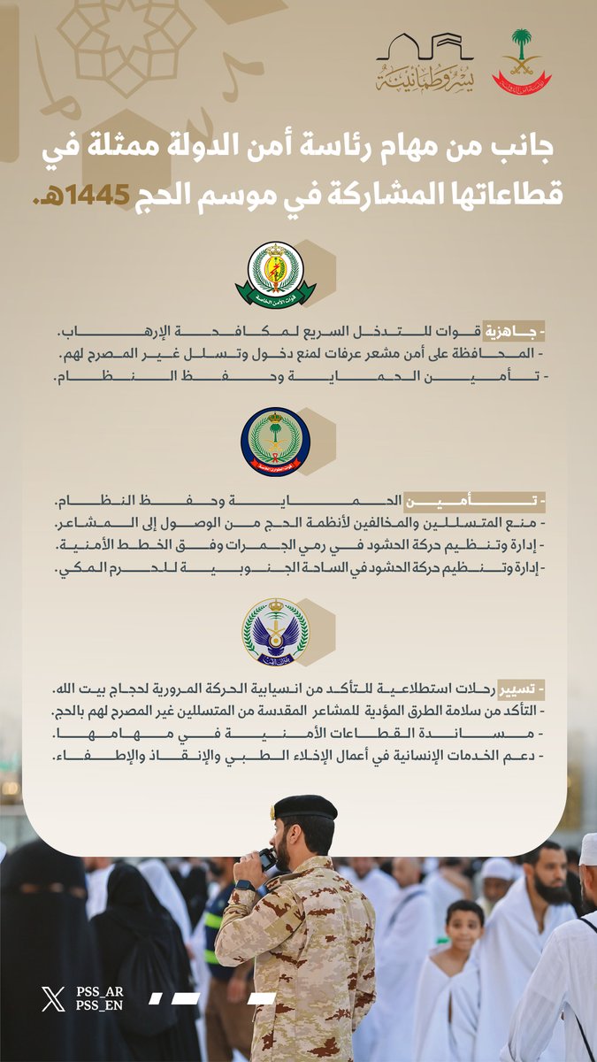 pss_ar's tweet photo. جانب من مهام رئاسة أمن الدولة ممثلة في قطاعاتها المشاركة في موسم الحج 1445هـ.

#يسر_وطمأنينة https://t.co/QsWM1NKhmn