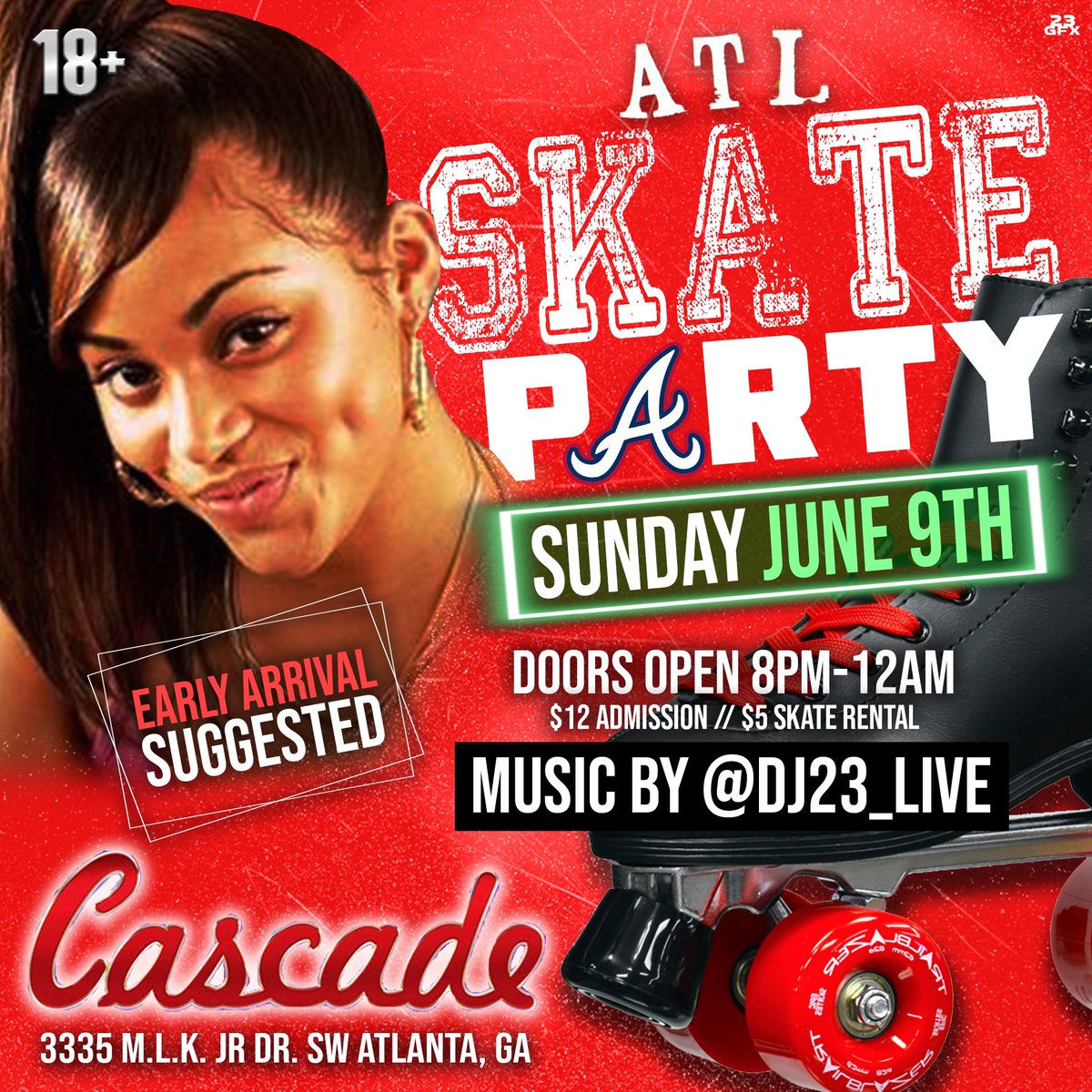 ATL SKATE PARTY 🚨🚨🚨
SUNDAY JUNE 9TH <a href="/CascadeSkating/">Cascade Skating</a> 
Doors Open 8pm-12am
MUSIC BY DJ 23 🔊
HIP HOP &amp; TRAP ALL NIGHT‼️