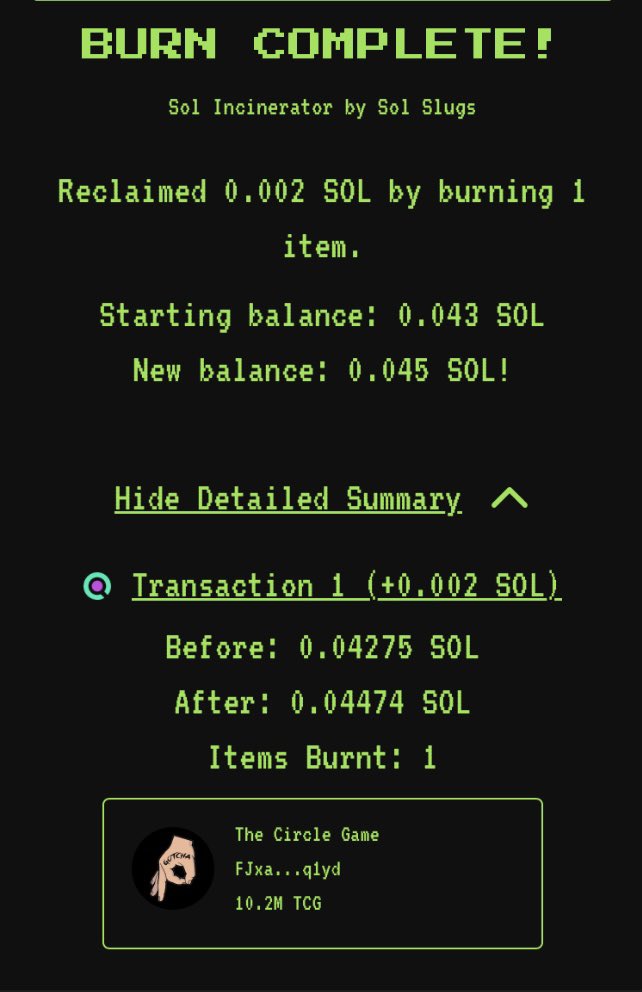 🔥🔥🔥 LET IT BURN 🔥🔥🔥

10.22M $TCG was just burned

Total tokens burned: 13,138,084
Total supply burned: 1.31%

We will continue to burn tokens weekly to reward our 💎 🤚🏼 community!

solscan.io/tx/5Co3ZFqA3VM…

t.me/tcgonsol

#crypto #burns #solana #memecoins