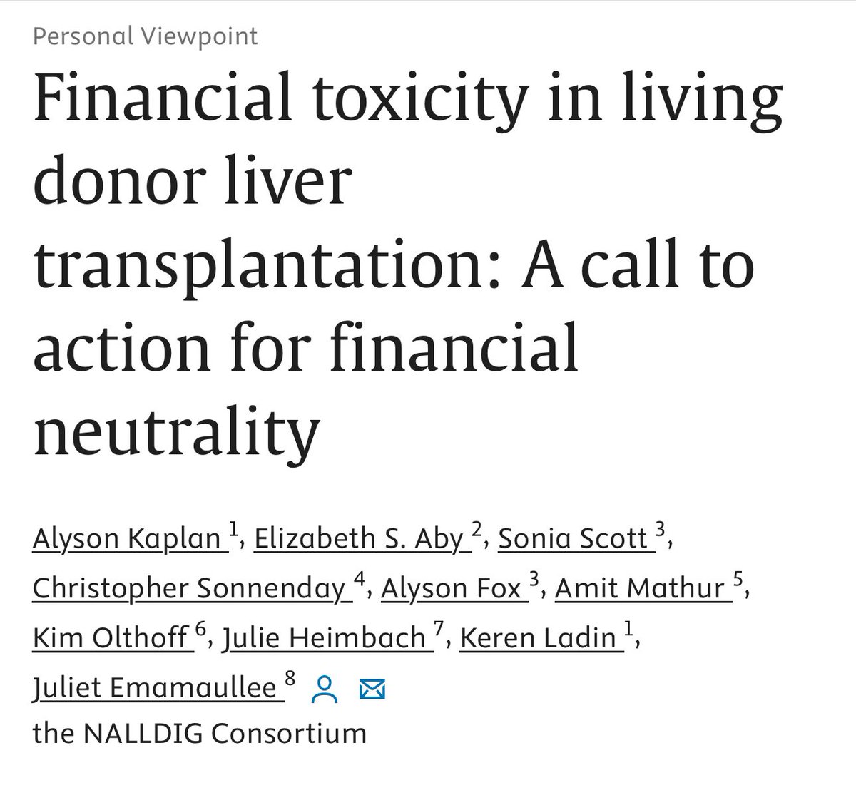 Amit K. Mathur, MD MS FACS (@mathuramitk) on Twitter photo Congrats to the NALLDIG consortium for publication in <a href="/amjtransplant/">American Journal of Transplantation</a>
Financial toxicity in living donor liver transplantation: A call to ac... sciencedirect.com/science/articl… Congrats to the NALLDIG consortium for publication in <a href="/amjtransplant/">American Journal of Transplantation</a>
Financial toxicity in living donor liver transplantation: A call to ac... sciencedirect.com/science/articl…