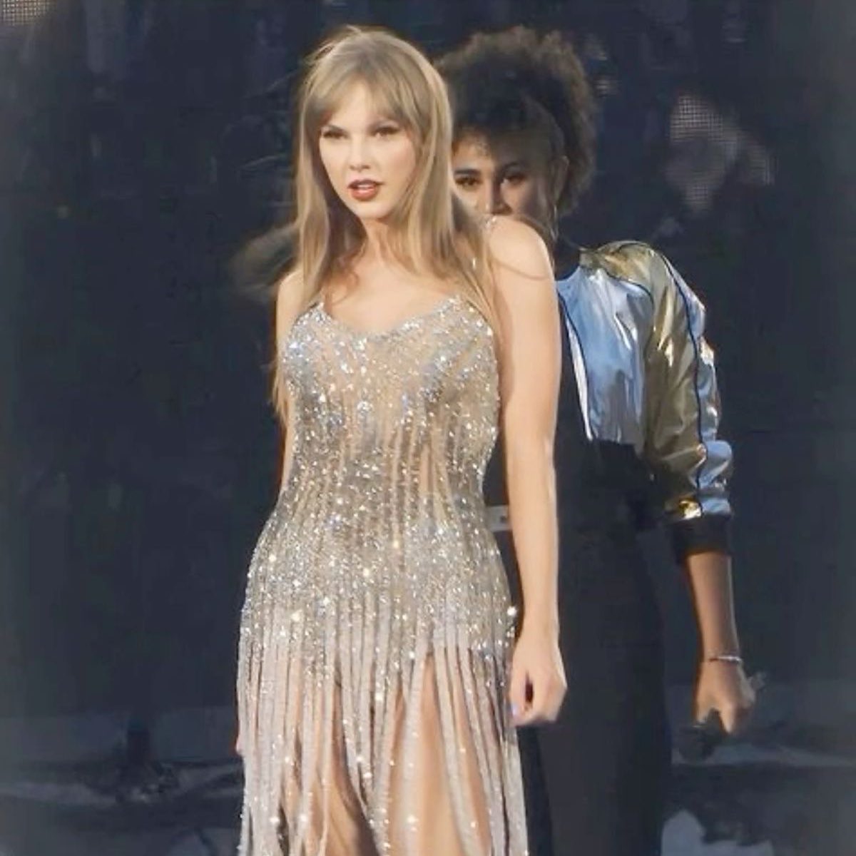 It's a love story baby just say yes @taylorswift13 takes the stage for  the fearless era in the gorgeous silver noodle dress!