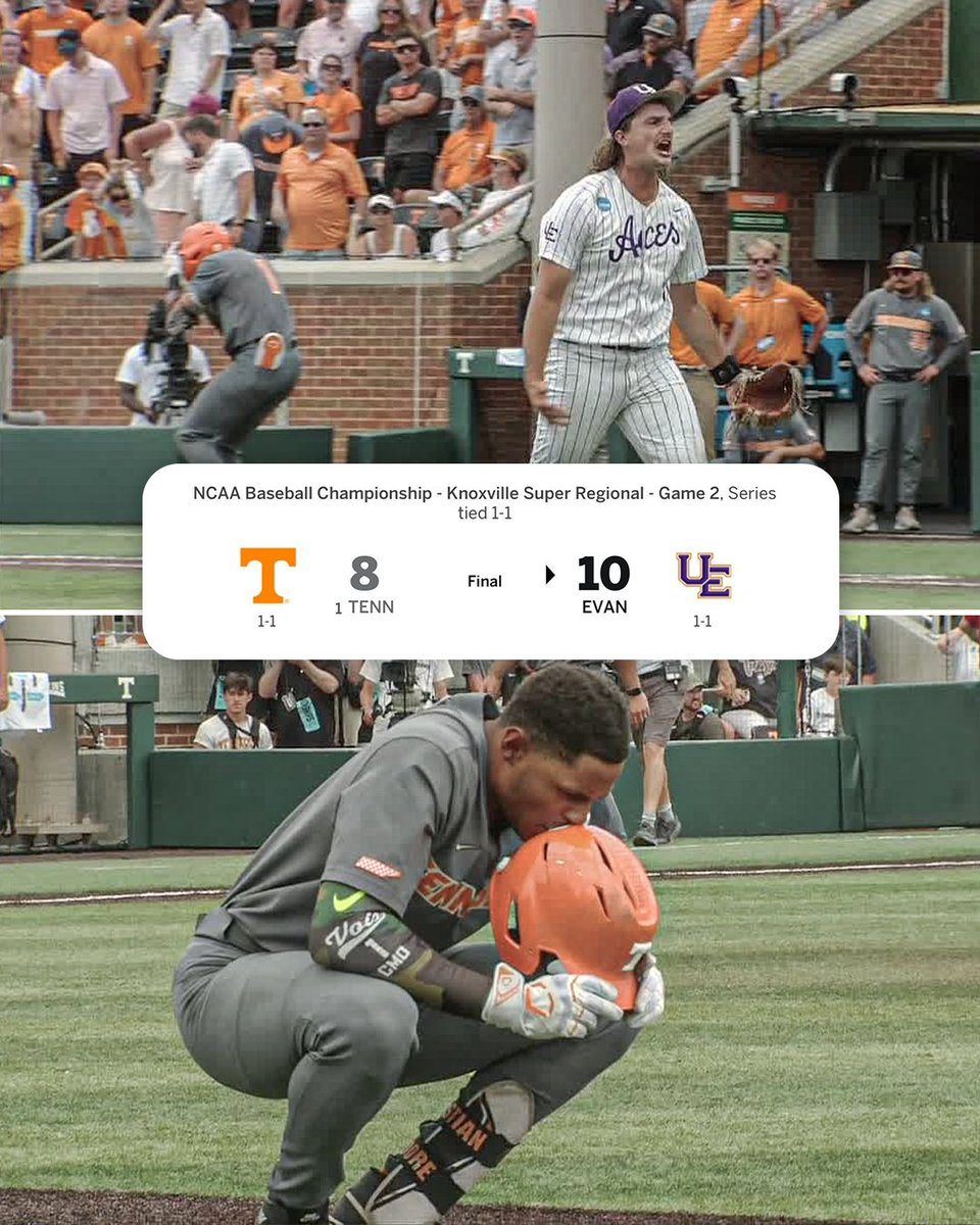 No. 1 Tennessee hadn't ...

⚾️ Given up 10+ runs in a tourney game in 23 years
⚾️ Lost a 4-run lead in 141 straight games

EVANSVILLE DID THAT! 😱