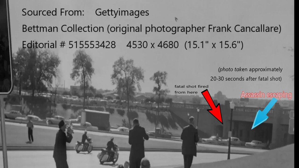 chasdom1957's tweet photo. @briebriejoy  Hi Briahna, more power to you.  Interested in an historic discovery?  Attached: a photo taken 20 secs. after JFK shot in Dealey P., in the background over the hood of a white Chevy is the real assassin.  It's real, I got it in a super high res. copy from Getty Img. https://t.co/LBH4hSAOHr