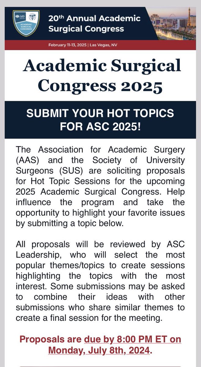 Callisia Clarke MD (@drcnclarke) on Twitter photo Don’t forget to submit your hot topic session proposals for #ACS2025!!! We are so looking forward to seeing you in Las Vegas! <a href="/AcademicSurgery/">Assoc4AcademicSurgery</a> <a href="/UnivSurg/">Society of University Surgeons (SUS)</a> <a href="/TomVargheseJr/">Tom Varghese Jr. MD, MS, MBA, FACS, MAMSE 🇺🇸</a> <a href="/drvikasdudeja/">VIKAS DUDEJA</a> <a href="/gmboland/">Genevieve Boland, MD, PhD</a> Don’t forget to submit your hot topic session proposals for #ACS2025!!! We are so looking forward to seeing you in Las Vegas! <a href="/AcademicSurgery/">Assoc4AcademicSurgery</a> <a href="/UnivSurg/">Society of University Surgeons (SUS)</a> <a href="/TomVargheseJr/">Tom Varghese Jr. MD, MS, MBA, FACS, MAMSE 🇺🇸</a> <a href="/drvikasdudeja/">VIKAS DUDEJA</a> <a href="/gmboland/">Genevieve Boland, MD, PhD</a>