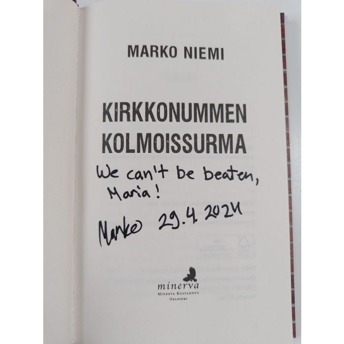 Niemister's tweet photo. Huomasin, että yksi julkkareissa signeeraamani kirja #kirkkonummenkolmoissurma on jo netissä myynnissä 🤔🤷 #truecrime https://t.co/kHnWaEStJf