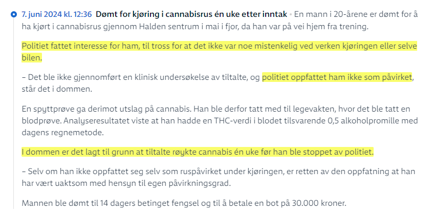 stammebark's tweet photo. Klassisk #mørlanddom:

- Politiet identifiserer en kjenning ✅
- Kjøringen virket normal ✅
- Politiet og lege oppfatter fører som upåvirket ✅
- Fastslått i dommen at tiltalte røykte cannabis uken før ✅

Rett foran oss skjer justismordene. En stadig større skamplett i Norges rettshistorie. 

Opptil 35.000 sjåførere er berørt av Norges største rettskandale siden krigen. 
#førerkortskandalen @riksadvokaten @Justisdep