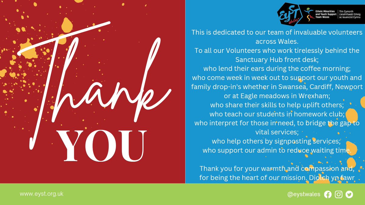 Last post to mark the end of Volunteers Week: EYST yn dweud diolch yn fawr i'n gwirfoddolwyr gwych.
#volunteersweek 
#eystvolunteers24
#eystSanctuaryhub