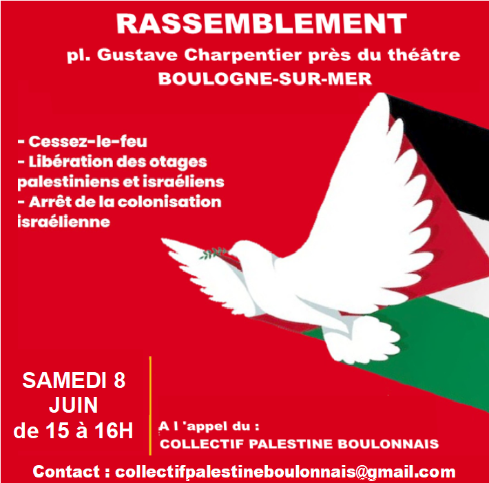 attac_opale's tweet photo. A #BoulognesurMer le #8juin, le Collectif Palestine Boulonnais en soutien au peuple de #Palestine. Cessez le feu : une #Paix juste et durable entre Palestiniens et Israéliens #StopGenocideIn_Gaza Stop aux ventes et trafics d'armes #stopauxguerres
@attac_fr #Hautsdefrance @NordPdc https://t.co/K7SJuFnvWS