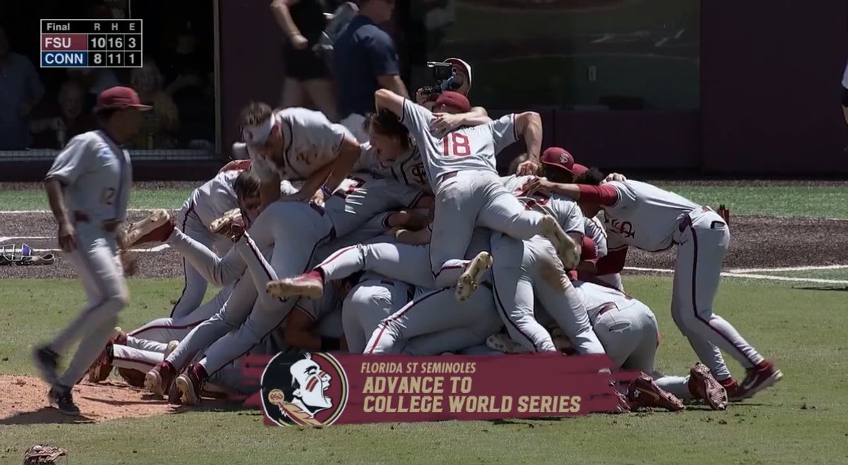 RedditCFB's tweet photo. Florida State becomes the first team to advance to the 2024 College World Series on a 12th inning thriller! No committee is keeping them out of Omaha. https://t.co/9LGEDFdN3Z