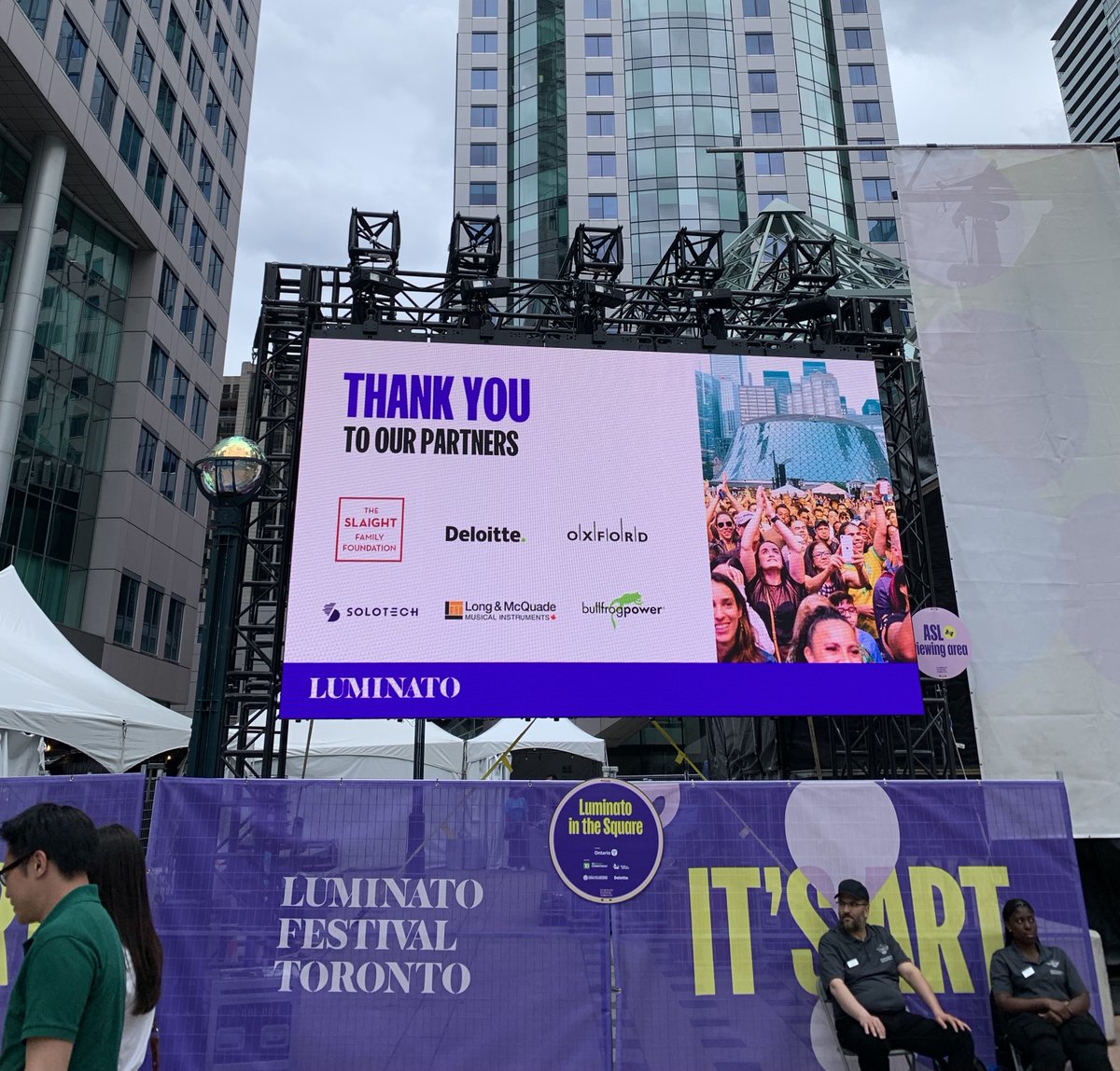 We are proud to continue our partnership with <a href="/bullfrogpower/">Bullfrog Power</a> to offset Luminato in the Square with 100% green electricity. Thank you Bullfrog Power for making this possible!