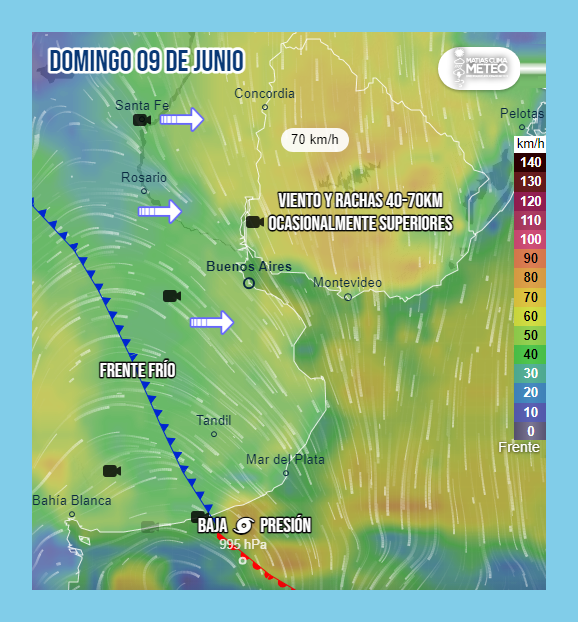 AficionadoMeteo's tweet photo. #Anticipamos: El domingo 09| Pasa un frente frío probabilidad a/ baja chance de precipitaciones. #Aviso +Ventoso, norte al noreste y suroeste al este. Con rachas fuertes de temporal. 40-70km/h ocasionalmente superiores. Gradual descenso de temperaturas lunes 10-martes 11| #Abrigo https://t.co/iRbOt9r8Tx