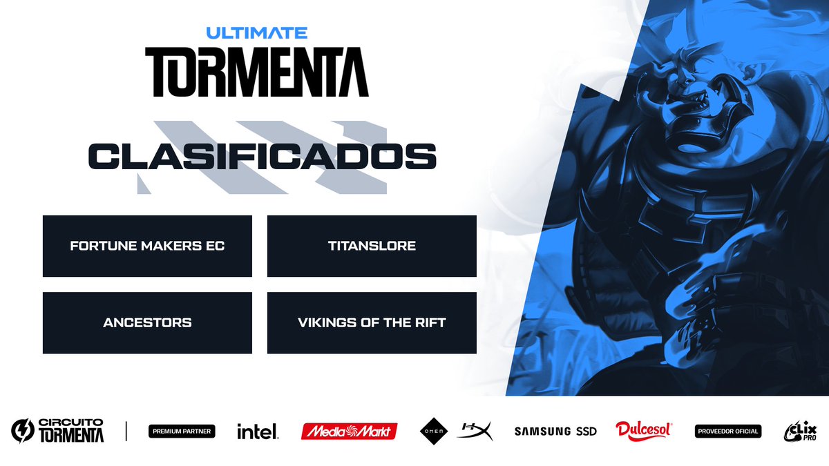 Circuito Tormenta (@somoslatormenta) on Twitter photo ¡Así cerramos el Q2 de #UltimateTormenta!
Clasifican a Fase Final:
⚡<a href="/FortuneMakersEC/">Fortune Makers</a>
⚡<a href="/TitansLore/">TitansLore</a>
⚡@AncestorsG
⚡@VikingsRift
¡Enhorabuena a todos! ¡Así cerramos el Q2 de #UltimateTormenta!
Clasifican a Fase Final:
⚡<a href="/FortuneMakersEC/">Fortune Makers</a>
⚡<a href="/TitansLore/">TitansLore</a>
⚡@AncestorsG
⚡@VikingsRift
¡Enhorabuena a todos!