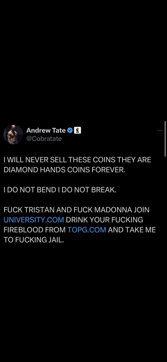 <a href="/alexfinn/"></a> One of the memecoin which will explode after all this shii is $FTRISTAN

BIG KING ANDREW TATE <a href="/Cobratate/">Andrew Tate</a> has 5% of the supply that he bought himself (70 SOL)

Don’t miss this one, it will send to the moon from now, y all are early from now. But don’t be late

#FTRISTAN #FTRISTAN
