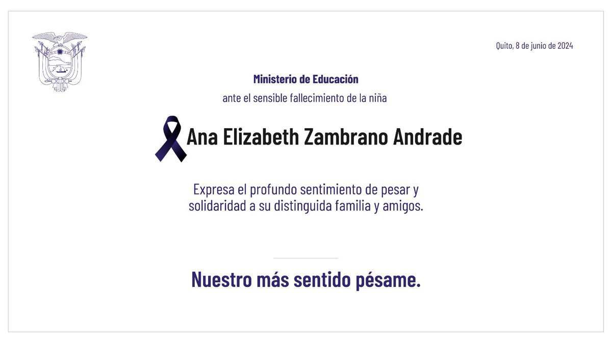 Educacion_Ec's tweet photo. 🕊️ Todos quienes hacemos parte del Ministerio de Educación, profundamente impactados y con mucho dolor ante este inexplicable suceso que enluta nuestra comunidad educativa. 

Nuestras condolencias y abrazo solidario a su familia, compañeros y docentes. Nos alzamos con la bandera de la paz y decimos ¡ya no más!.