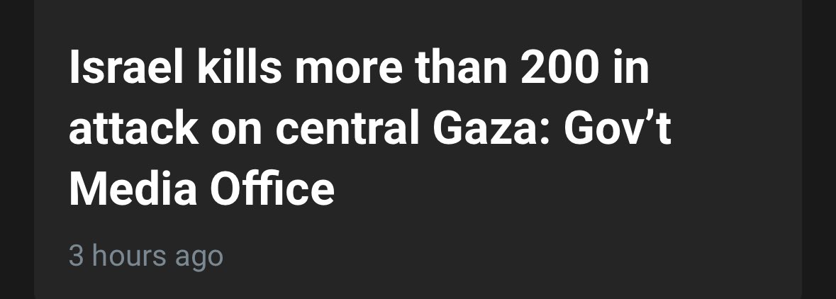 The deadliest mass-shooting in US history killed 60 people.

Today, Israel killed at least 210 Palestinians in Gaza.

If Hamas had killed 200+ Israelis today, that massacre would dominate all media coverage. But Palestinian lives don’t matter, so the massacre is a footnote.