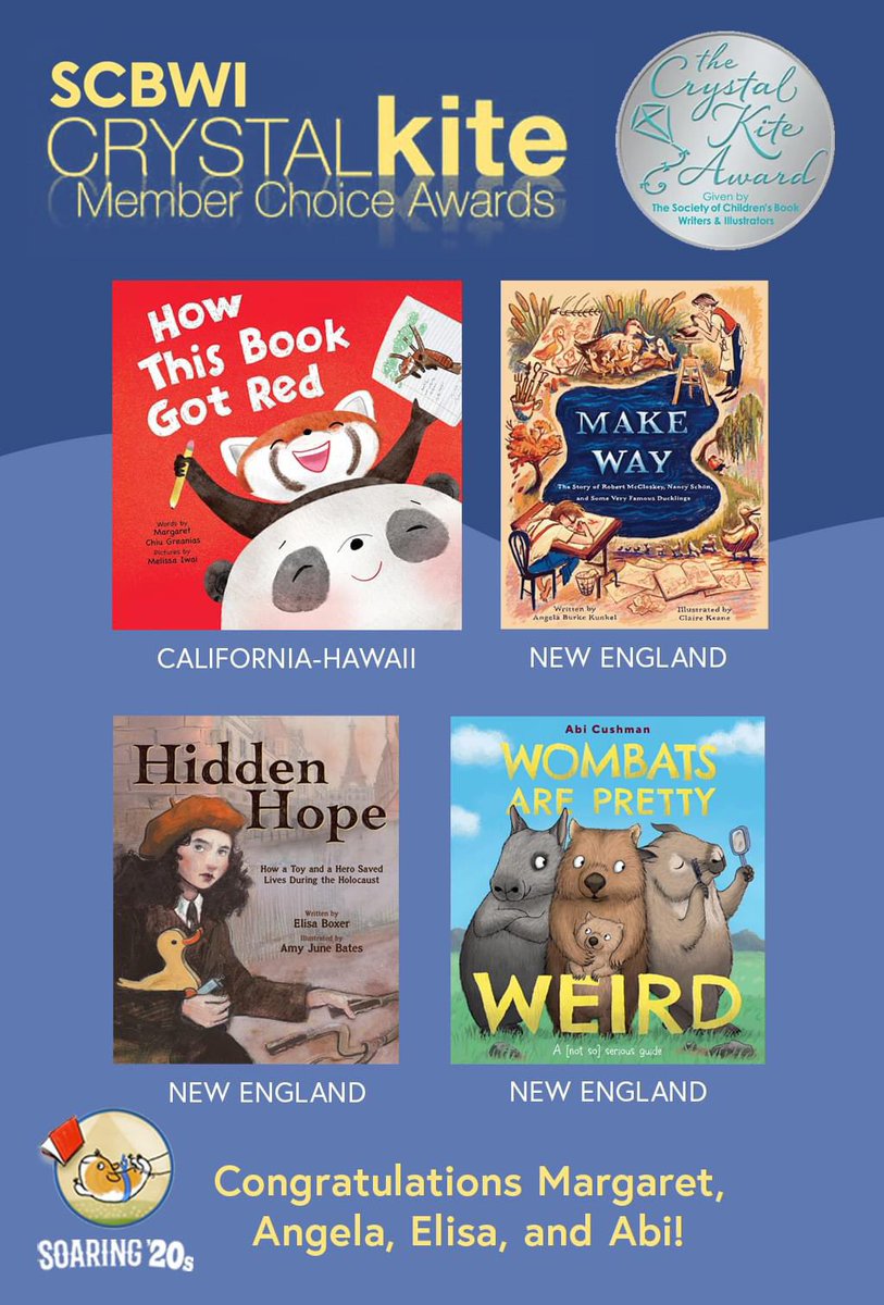 Soaring20sPB (@soaring20spb) on Twitter photo Congratulations to our members, <a href="/MargaretGreania/">Margaret Chiu Greanias | How This Book Got Red</a>, Angela Burke Kunkel, <a href="/eboxer/">Elisa Boxer</a>, and @AbiCushman, for being shortlisted in the SCBWI Crystal Kite Awards! Voting in the final round closes June 21. scbwi.org/crystal-kite Congratulations to our members, <a href="/MargaretGreania/">Margaret Chiu Greanias | How This Book Got Red</a>, Angela Burke Kunkel, <a href="/eboxer/">Elisa Boxer</a>, and @AbiCushman, for being shortlisted in the SCBWI Crystal Kite Awards! Voting in the final round closes June 21. scbwi.org/crystal-kite