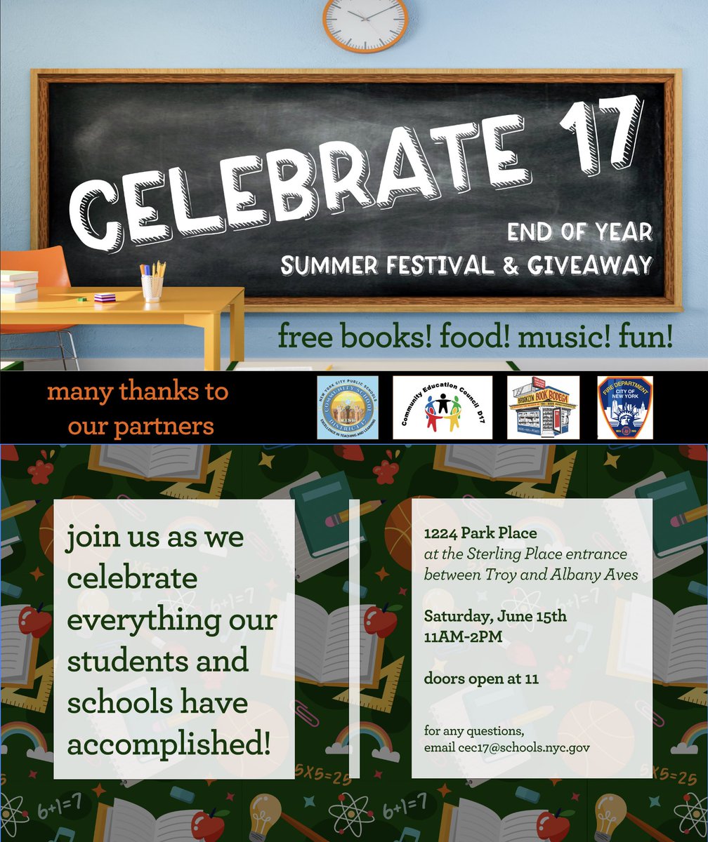 Philton (@philton73287848) on Twitter photo CEC17 End Of Year Event is
on Saturday June 15th from 11am to 2pm. Come join us for a day filled with fun and laughter. For more info see flyer below. <a href="/District17CEC/">Community Education Council D17</a> <a href="/ErikaFrom17/">District 17’s Very Own</a> <a href="/SheneanL/">Shenean Lindsay</a> <a href="/NYAMCunningham/">Assembly Member Brian Cunningham</a> <a href="/RitaJosephNYC/">Rita Joseph</a> <a href="/SenatorMyrie/">NYS Senator Zellnor Y. Myrie 米维</a> <a href="/Empressrose72/">Rose Graham</a> CEC17 End Of Year Event is
on Saturday June 15th from 11am to 2pm. Come join us for a day filled with fun and laughter. For more info see flyer below. <a href="/District17CEC/">Community Education Council D17</a> <a href="/ErikaFrom17/">District 17’s Very Own</a> <a href="/SheneanL/">Shenean Lindsay</a> <a href="/NYAMCunningham/">Assembly Member Brian Cunningham</a> <a href="/RitaJosephNYC/">Rita Joseph</a> <a href="/SenatorMyrie/">NYS Senator Zellnor Y. Myrie 米维</a> <a href="/Empressrose72/">Rose Graham</a>