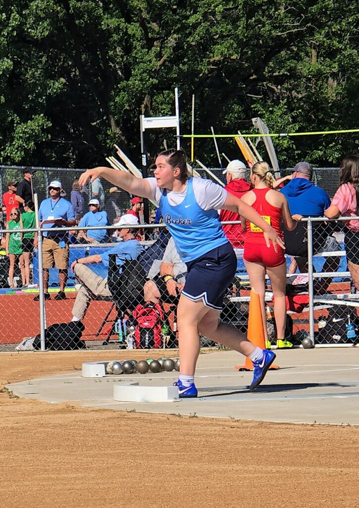 BeckerXC_Track's tweet photo. @EllaTschida2029 did a great job representing Becker today as the only 7th grader to be competing in the State Meet Shot Put for Class AA. https://t.co/DwK3UcGzkc