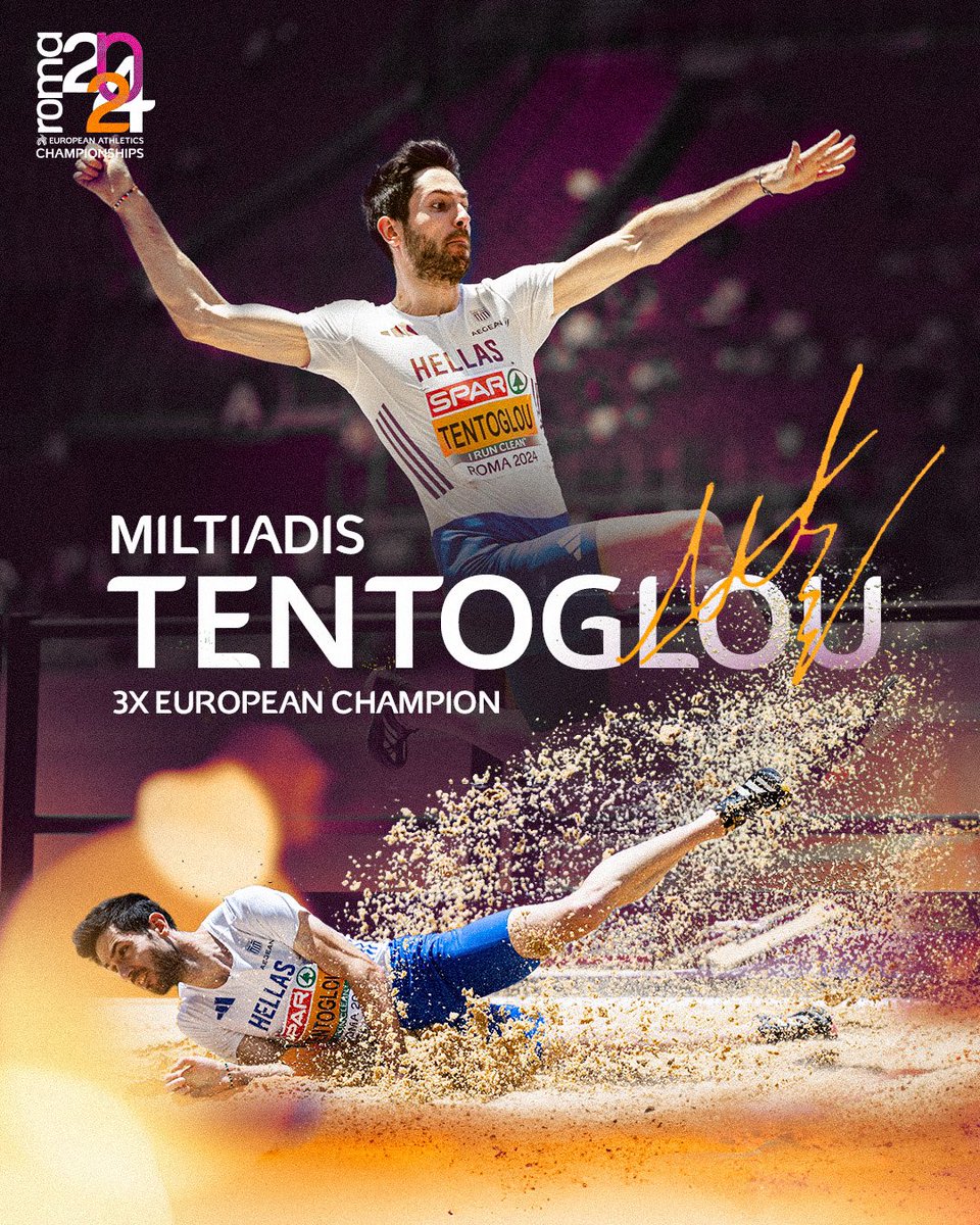 King of the championships! 👑 

Miltiadis Tentoglou jumps a championship record of 8️⃣.6️⃣5️⃣m twice to win his third European title! 🙌

#Roma2024