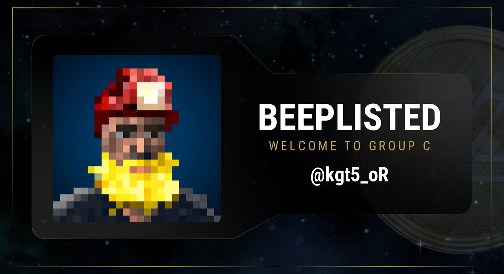 Congratulations <a href="/kgt5_oR/">KP</a> 🎉

• Welcome to Group C of <a href="/BeepList/">Beep List</a> 🤖
<a href="/Botzcoin/">BOTZ</a> <a href="/BeepBoopBotz/">Beep Boop</a> $BOTZ