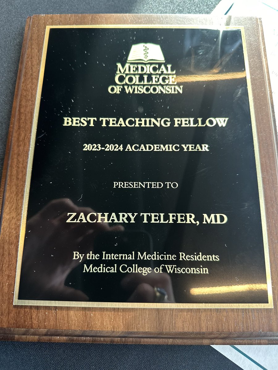 Congratulations to our fellow <a href="/telfer_zac/">Zachary Telfer</a> for winning Best Teaching Fellow award from <a href="/Mcw_Medchiefs/">MCW IM Chief Residents</a> Medicine residents 😊

<a href="/KartikAcharyaID/">Kartik Acharya</a> 
<a href="/MichaelFrankMCW/">Michael Frank</a>