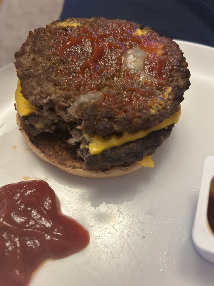 Mindyjetset's tweet photo. The most bland dry burger I have ever had @McDonaldsUK ! The new hat trick looks and tastes more like a flop and a hair in my daughters burger. #wasteofmoney #mcdonalds #burgesshill #disappointed https://t.co/hdXJPTgglB