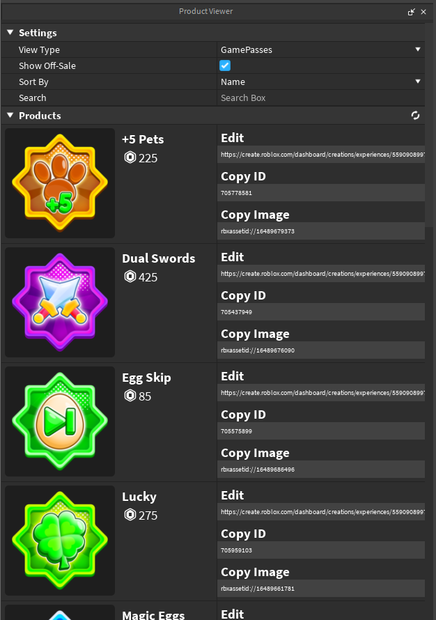 S1RKnighty's tweet photo. I've created a FREE #Roblox #RobloxDev Plugin.

Product Viewer gives you access to your gamepasses (Uses roproxy API to grab them) &amp; Developer products when Roblox doesn't work! ( I still have not had this issue fixed ) 

https://t.co/83t5zFCPzg https://t.co/zA4bfvTo3B