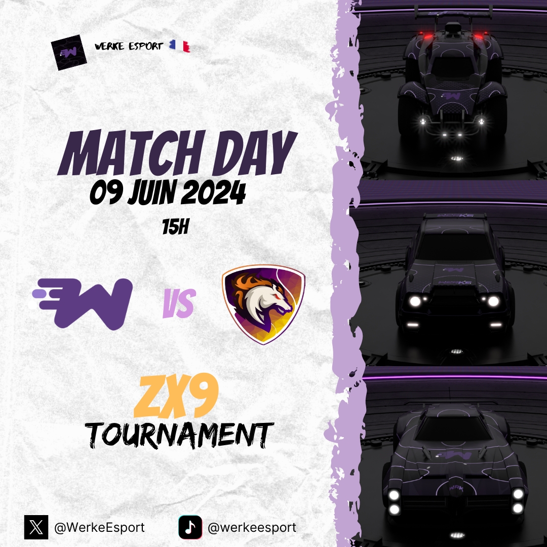 🔥C'est le moment que nous attendions tous !🔥

La Werke Esport jouera demain sa première finale lors du tournoi de la ZX9 Tournament !  

La finale sera cast sur la chaîne du tournoi ! twitch.tv/zx9gaming

💜Venez nombreux pour supporter nos joueurs !💜

#WerkeWin #OnTheTop