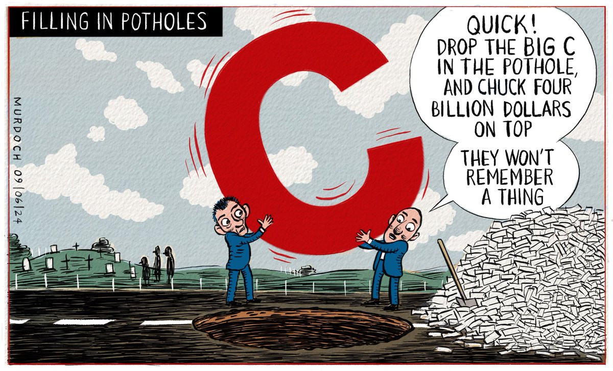 The Coalition and the Promise to Fund 13 Cancer Drugs.
My #cartoon today #nzpol #Cancer #Potholes