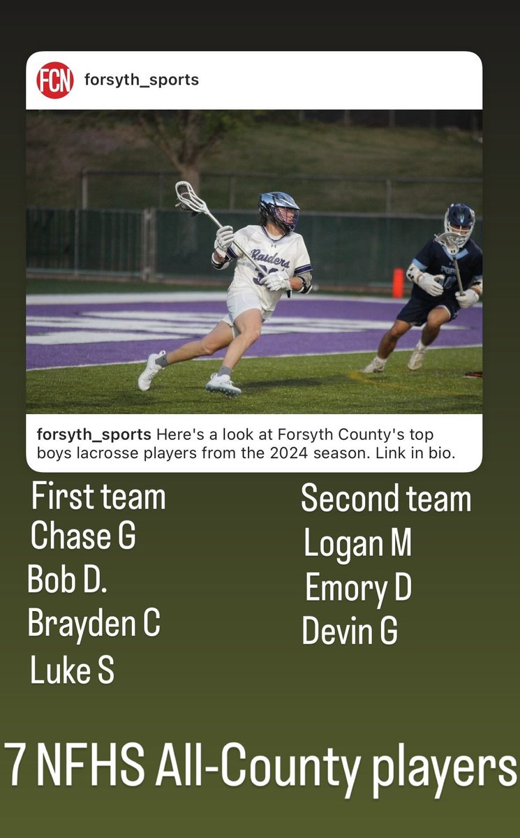 Congratulations to the 7 NFHS players that were selected to the Forsyth county all county team