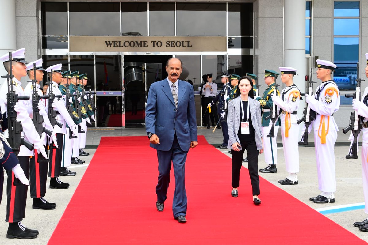 hawelti's tweet photo. President Isaias Afwerki &amp; his delegation returned home in late evening hours today after participating at 2024 South Korea - Africa Summit.  President Isaias held extensive talks with President Yoon Suk Yeol on wider scope of the cooperation &amp; other partners on bilateral ties https://t.co/McGqh6Vlwa