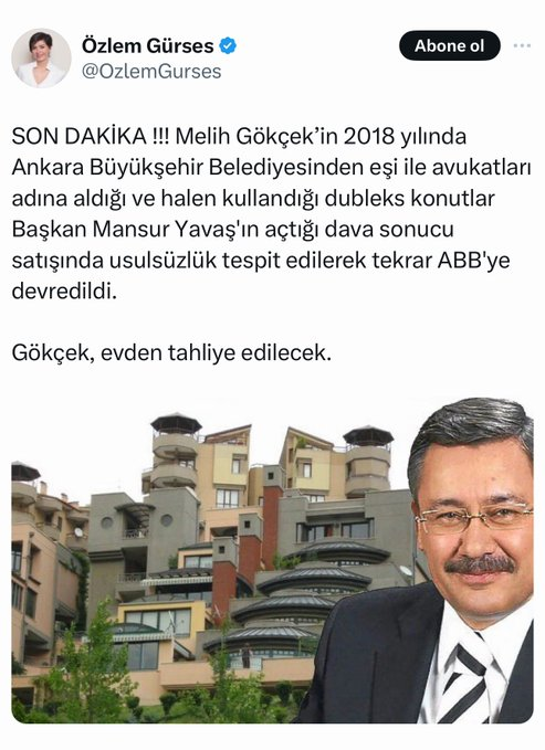 TC_MKemal's tweet photo. Melih Gökçek in  kullandığı dubleks konutlar Mansur Yavaş'ın açtığı dava sonucu Ankara Belediyesine devredilmiş.
Gökçek evden tahliye edilecekmiş🤣

Halkın hakkını koruduğun için Mansur Yavaş a kocaman bir alk��ş rica ediyorum

İlk alkış benden
@mansuryavas06 👏👏👏 https://t.co/HJlDME6lHn