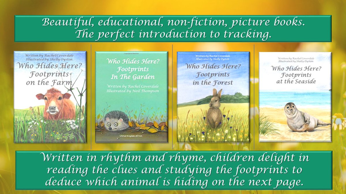 When taking your little ones through the forests, it's great fun to identify the animal tracks you find. These four little footprint books are a cute introduction to animal tracking. 
amazon.co.uk/Books-Rachel-C…

#IndieAuthorWeek #IndieAuthor #HomeEd #NonFiction #ForestSchool