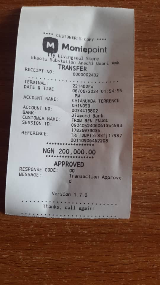 Michaelleo6385's tweet photo. @PastorEAAdeboye @DiamondBankHelp I made the above transaction through POS since two days ago and the person is yet to receive the money.  Pls kindly treat as urgent. https://t.co/ioMQleCmom