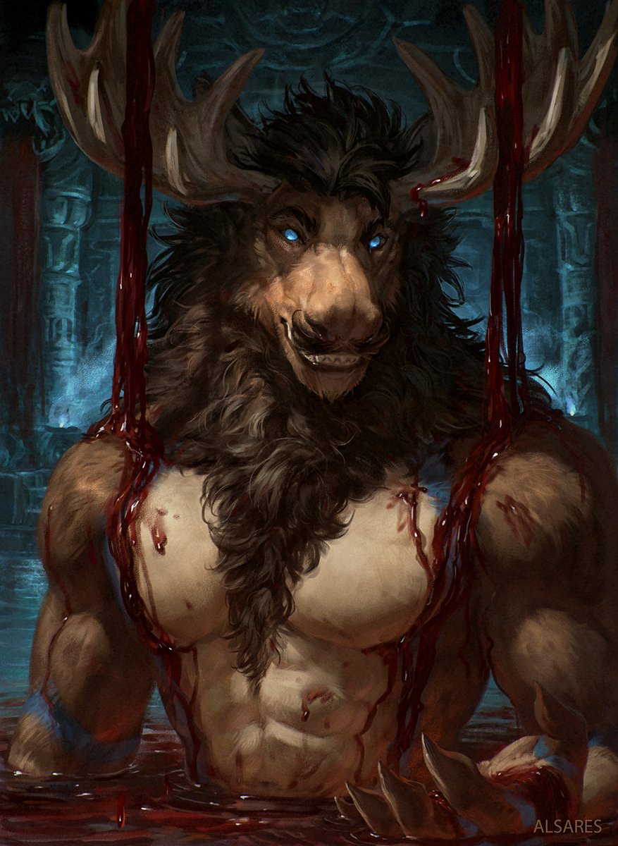 diffusemoose's tweet photo. I don't usually go as macabre as this with commissions, but this was a YCH I couldn't resist. I've been wanting an art piece from @AlsaresLynx for quite some time. They did not disappoint. Absolutely gorgeous!
#digitalart #furryart #moose #weremoose https://t.co/PUBJTpCVWR