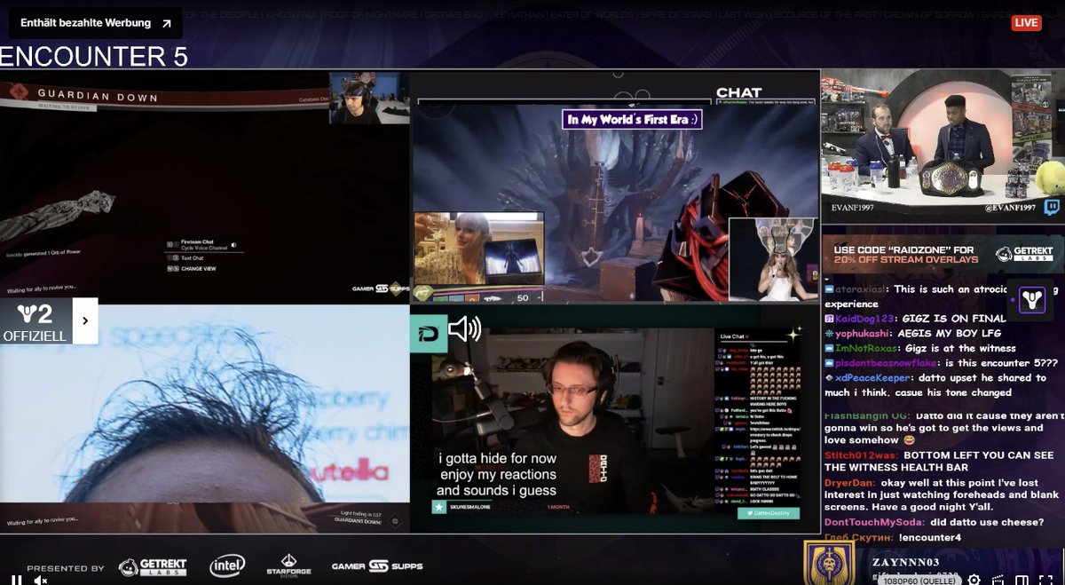 Finally everyone was able to see my hairline at <a href="/evanf1997_/">evanf1997</a> 's Stream. 

Happy to have cleared that Raid in just under 28 hours 😐