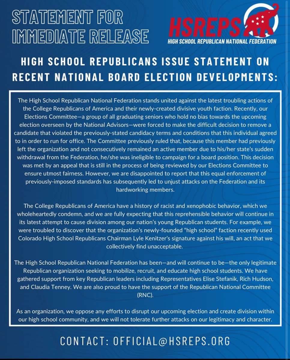 HighSchoolReps's tweet image. Our statement on the recent National Board election developments.

#HSReps #LeadRight