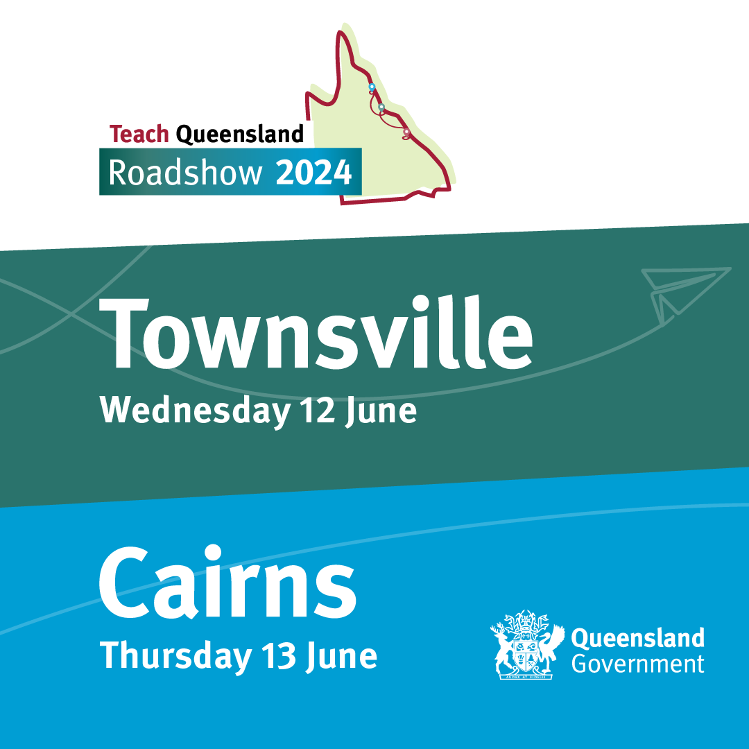 TeachQLD's tweet photo. Join us in Townsville or Cairns for our upcoming Teach Queensland Roadshow events if you're currently studying teaching, recently started or are an experienced teacher!

📣 Register for Townsville: https://t.co/WzvWlDl8tX
📣 Register for Cairns: https://t.co/01vUuRjqyi

#TeachQld https://t.co/yjGSe1YAxF