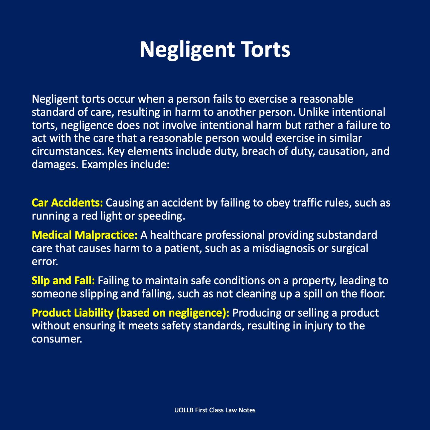UOLLB First Class Law Notes® on X: &ldquo;#Negligence is a common #tort 