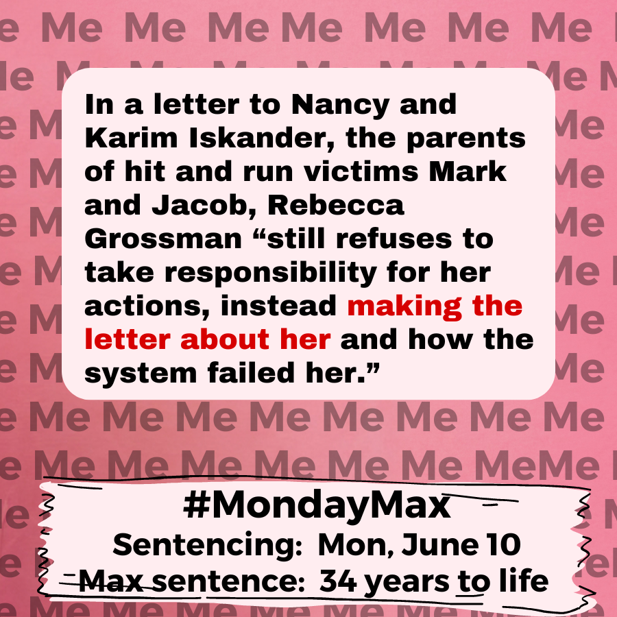 Jimmy98088272's tweet photo. #RebeccaGrossman drove recklessly while under the influence of alcohol & valium. She floored it at 81 mph right before hitting and killing Mark (11) & Jacob (8) Iskander. Almost 4 yrs have passed. She still refuses to take accountability. #MondayMax #JusticeforMarkandJacob https://t.co/0ZCxMZrHnp