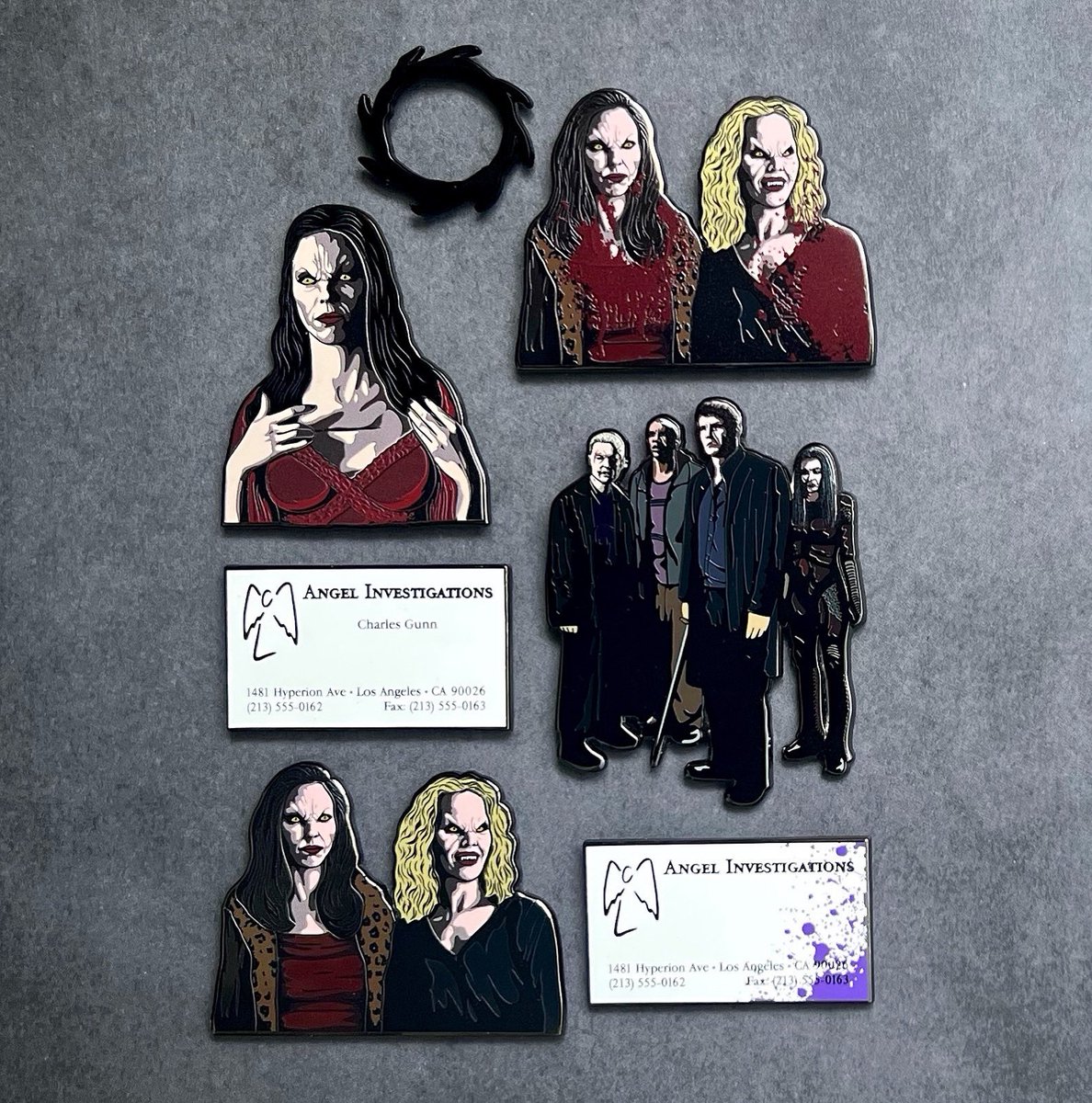 statesofawake's tweet photo. Collection of Angel the series inspired pins and they make me so happy. #angelinvestigations #buffypins #angeltheseries #spike #buffyverse https://t.co/lVp5bvK8UT