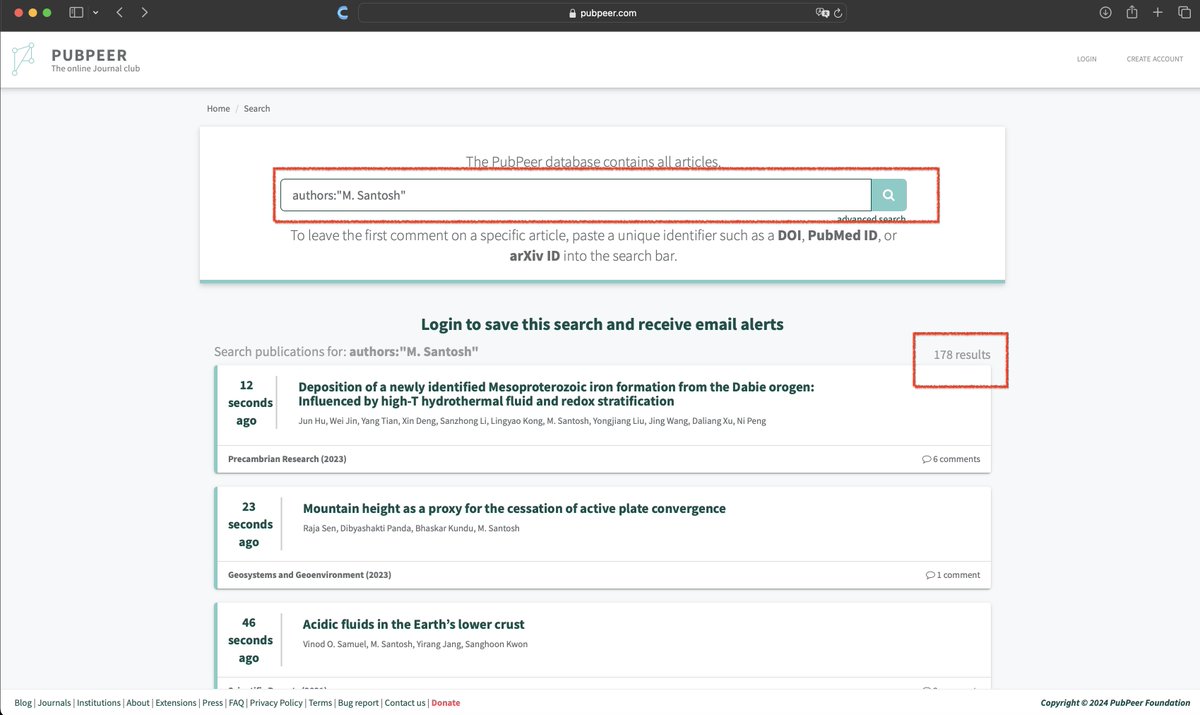Spottingthespot's tweet image. 8 minutes in and the count went up to 178 @pubpeer entries for M. Santosh from @UniofAdelaide !! The next days more news on M. Santosh will be posted here! M. Santosh is a world renowned geologist, perhaps the most legenardy geologist that ever lived! @Dr_5GH