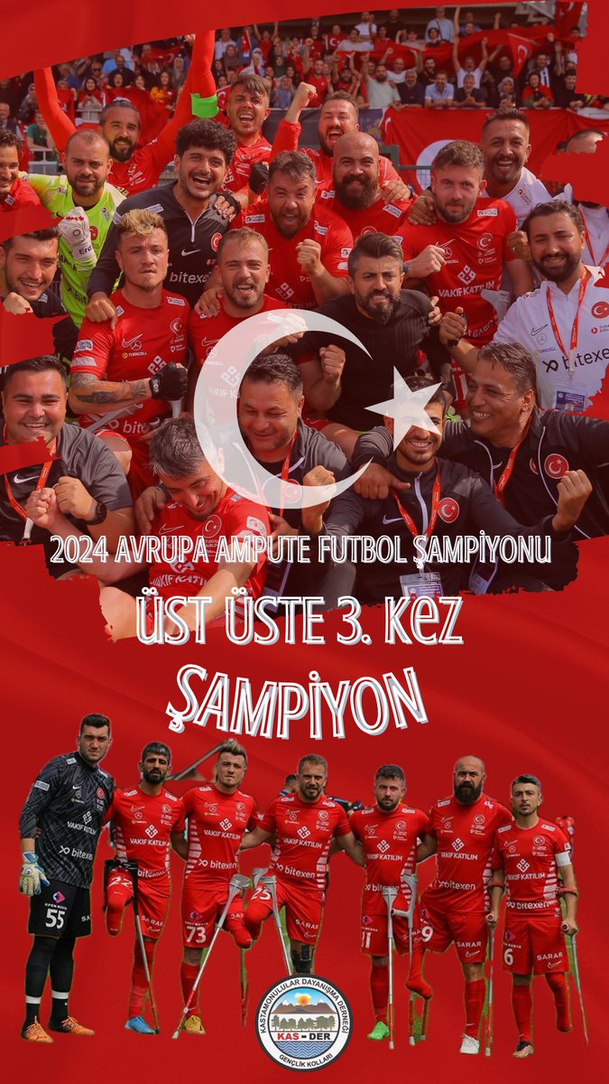 GenclikKasder's tweet photo. Üst üste 3. kez Avrupa Ampute Futbol Şampiyonu olarak bizleri gururlandıran #AmputeMilliTakım’ımızı tebrik ederiz. 

Sizlerle gurur duyuyoruz. Nice zaferlerimize 🇹🇷 https://t.co/vsjHCrRKe8