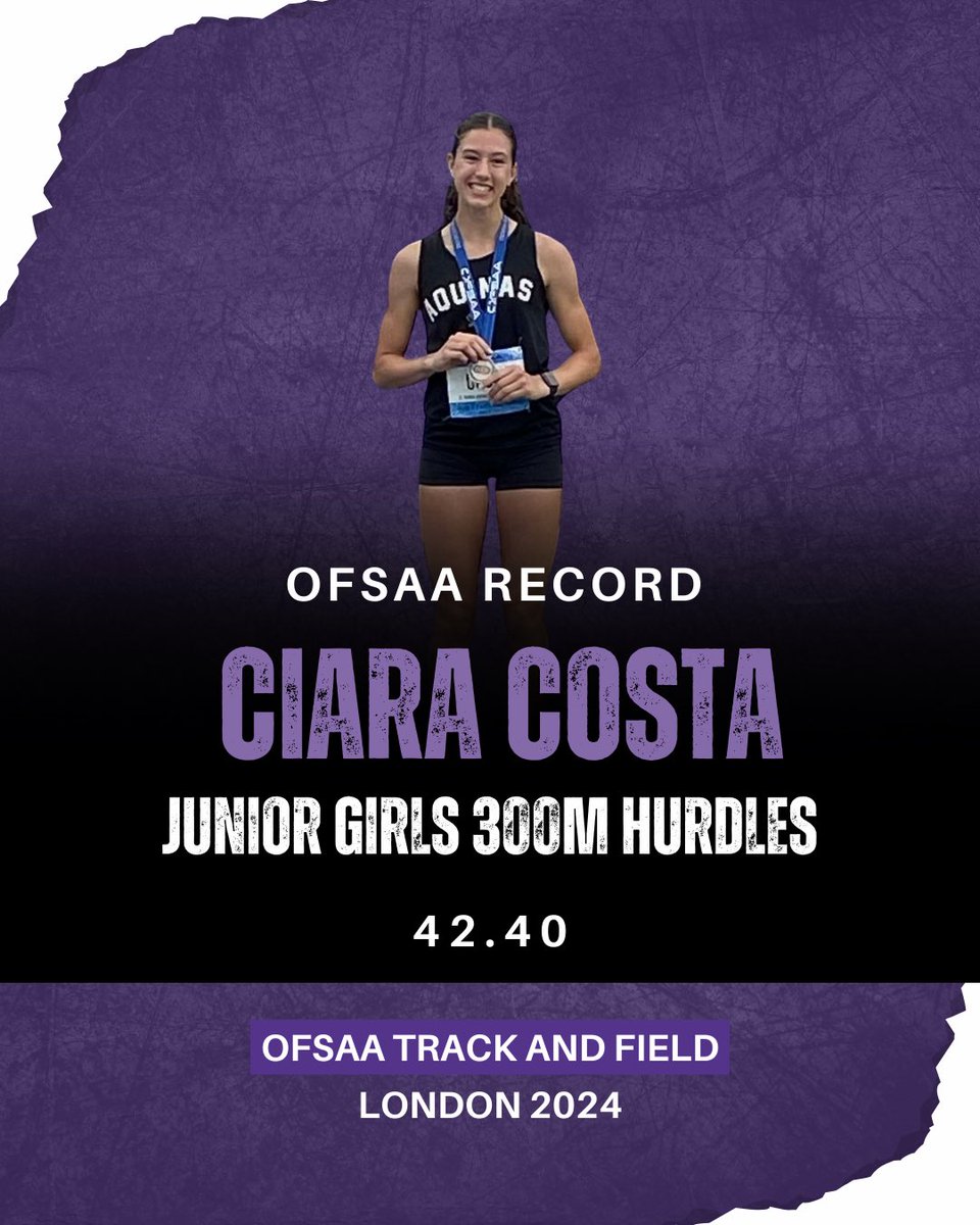 Congratulations to Ciara Costa, the 2024 Junior Girls 300 Meter Hurdles champion and New OFSAA RECORD HOLDER! #2024track #LETSGO #ofsaalondon #ofsaatrack