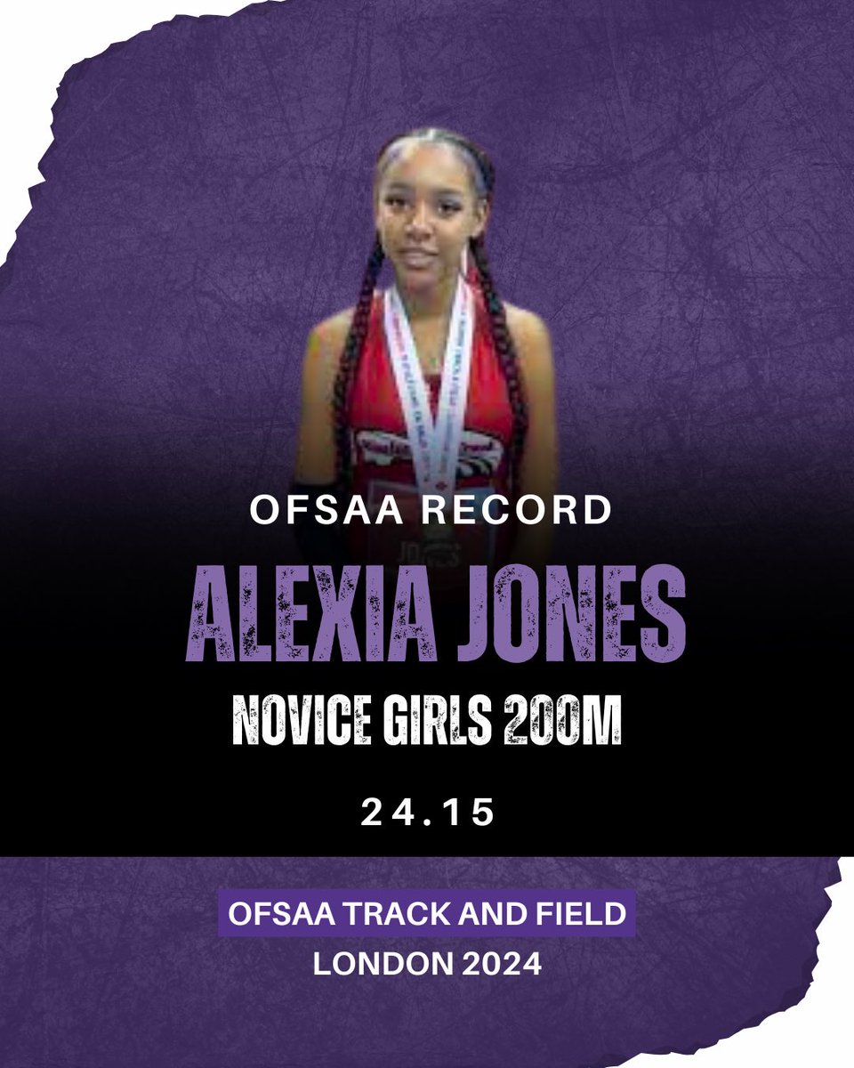 Congratulations to Alexia Jones, the 2024 Novice Girls 200 Meter champion and New OFSAA RECORD HOLDER! #2024track #LETSGO #ofsaalondon #ofsaatrack
